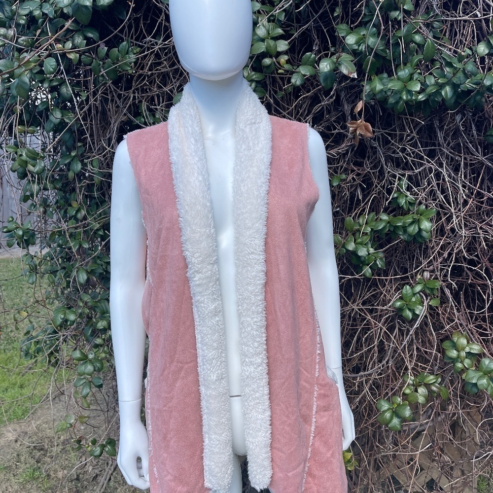 Easel Sherpa Lined Peach Pockets Open Cardigan